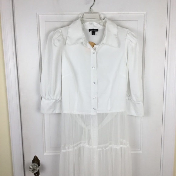 THREAD STORY Sheer White Long Mesh Top - Picture 3 of 8